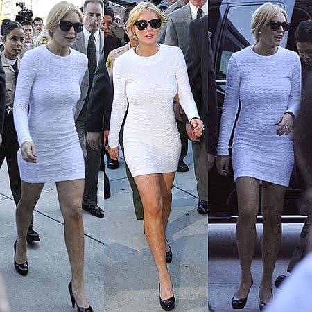 lindsay lohan white dress arraignment. Lindsay Lohan arrives for her
